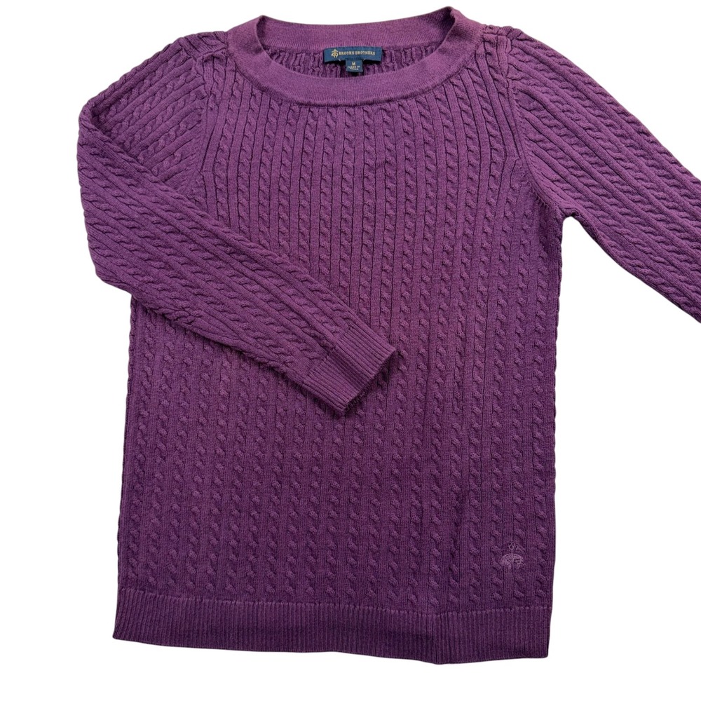 Brooks Brothers Sweater Womens Medium Purple Cable Knit Crew Neck Long Sleeve